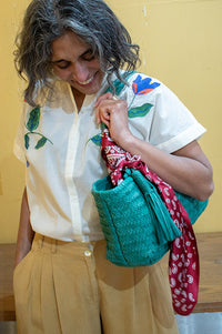 Biba Perkins Teal Braided Leather Shoulder Bag - The Mercantile London