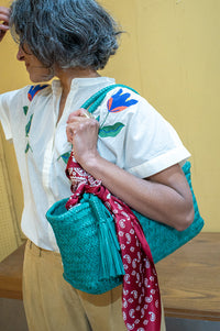 Biba Perkins Teal Braided Leather Shoulder Bag - The Mercantile London