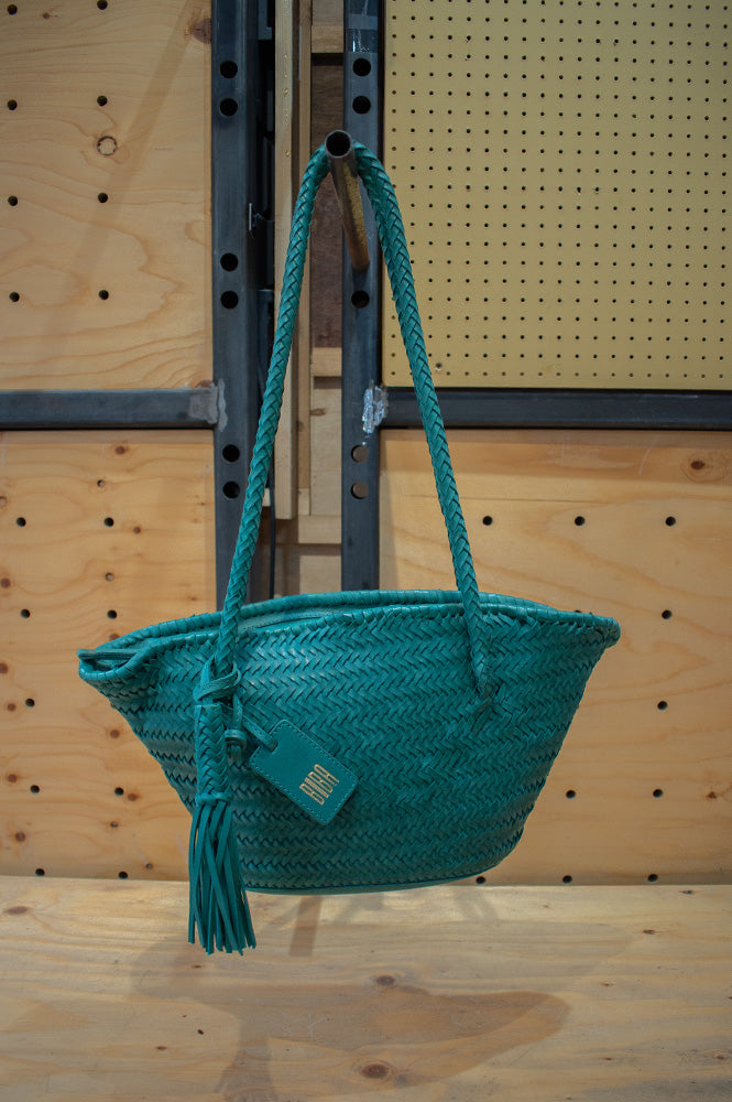 Biba Perkins Teal Braided Leather Basket Bag - The Mercantile London