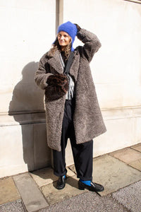 ICHI Halavala Falcon Grey Shearling Coat - The Mercantile London