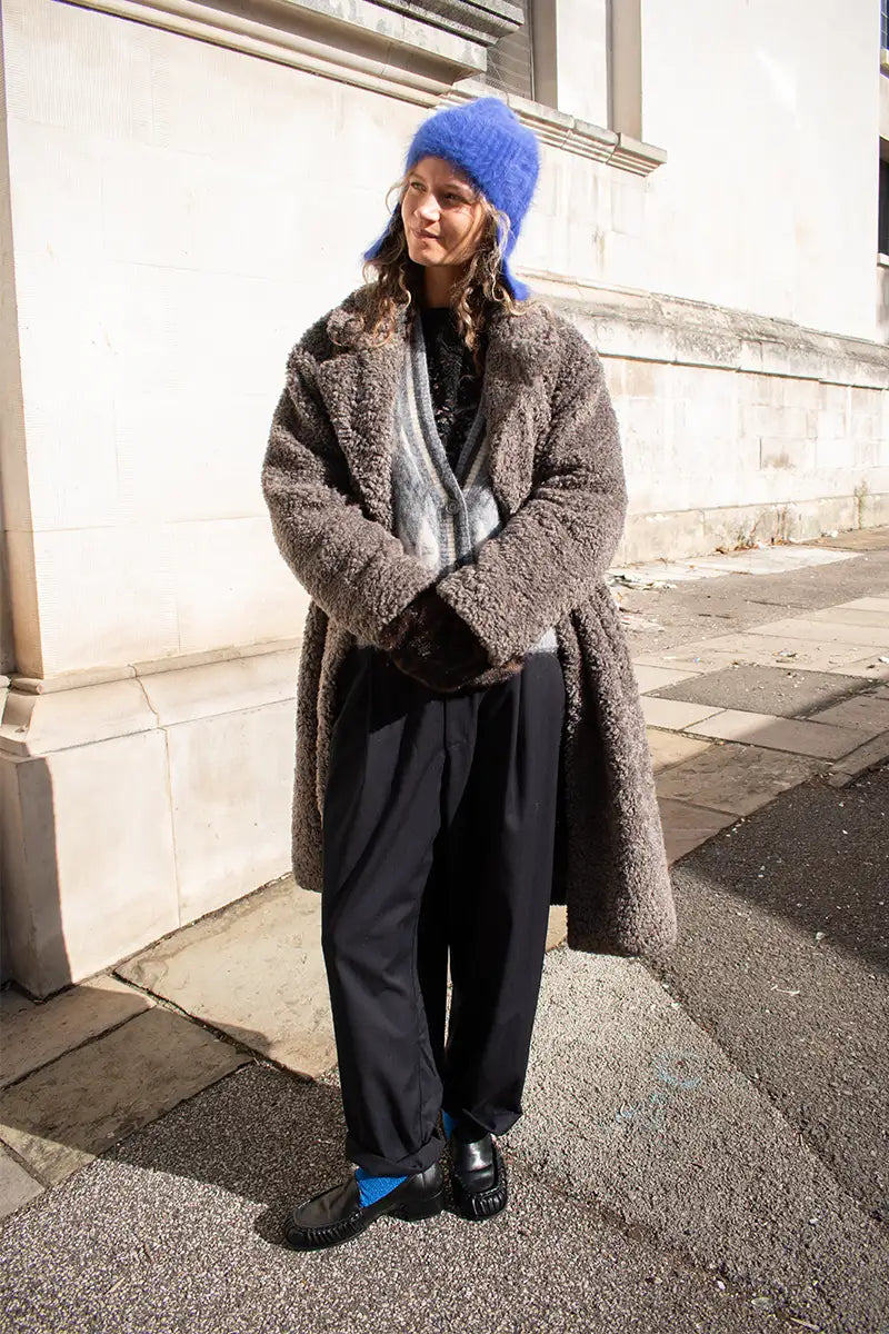 ICHI Halavala Falcon Grey Shearling Coat - The Mercantile London