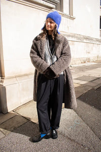ICHI Halavala Falcon Grey Shearling Coat - The Mercantile London