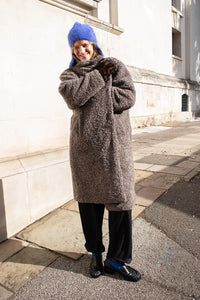 ICHI Halavala Falcon Grey Shearling Coat - The Mercantile London