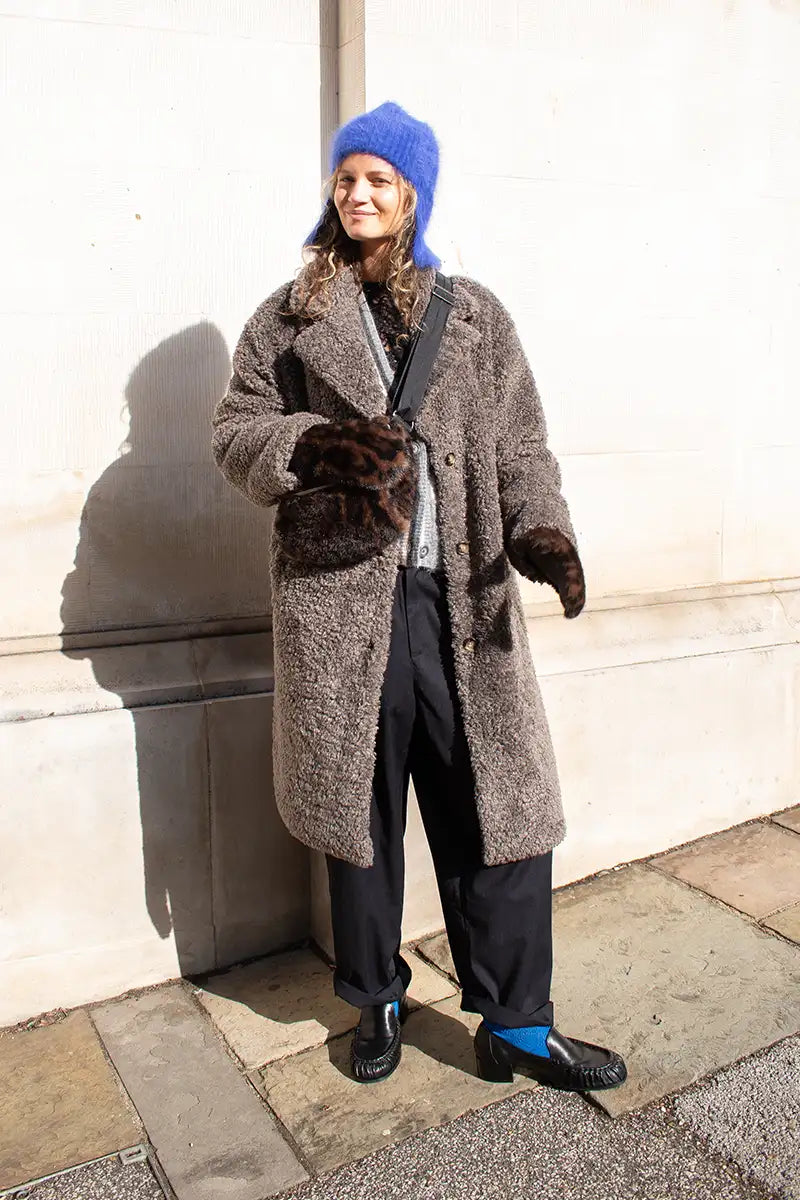 ICHI Halavala Falcon Grey Shearling Coat - The Mercantile London