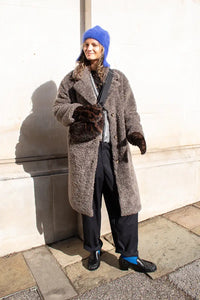 ICHI Halavala Falcon Grey Shearling Coat - The Mercantile London