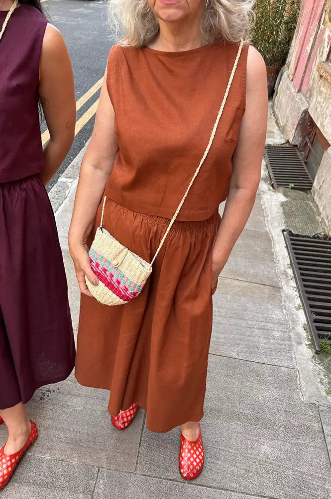 Artisans Of Humanity Rust Cropped Linen Culottes