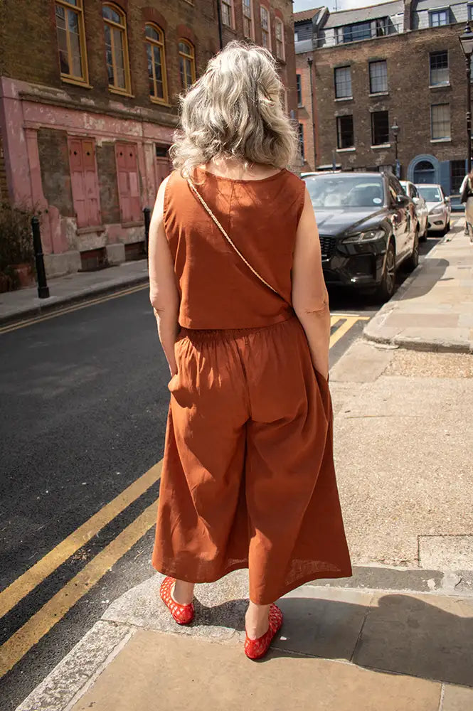Artisans Of Humanity Rust Cropped Linen Culottes