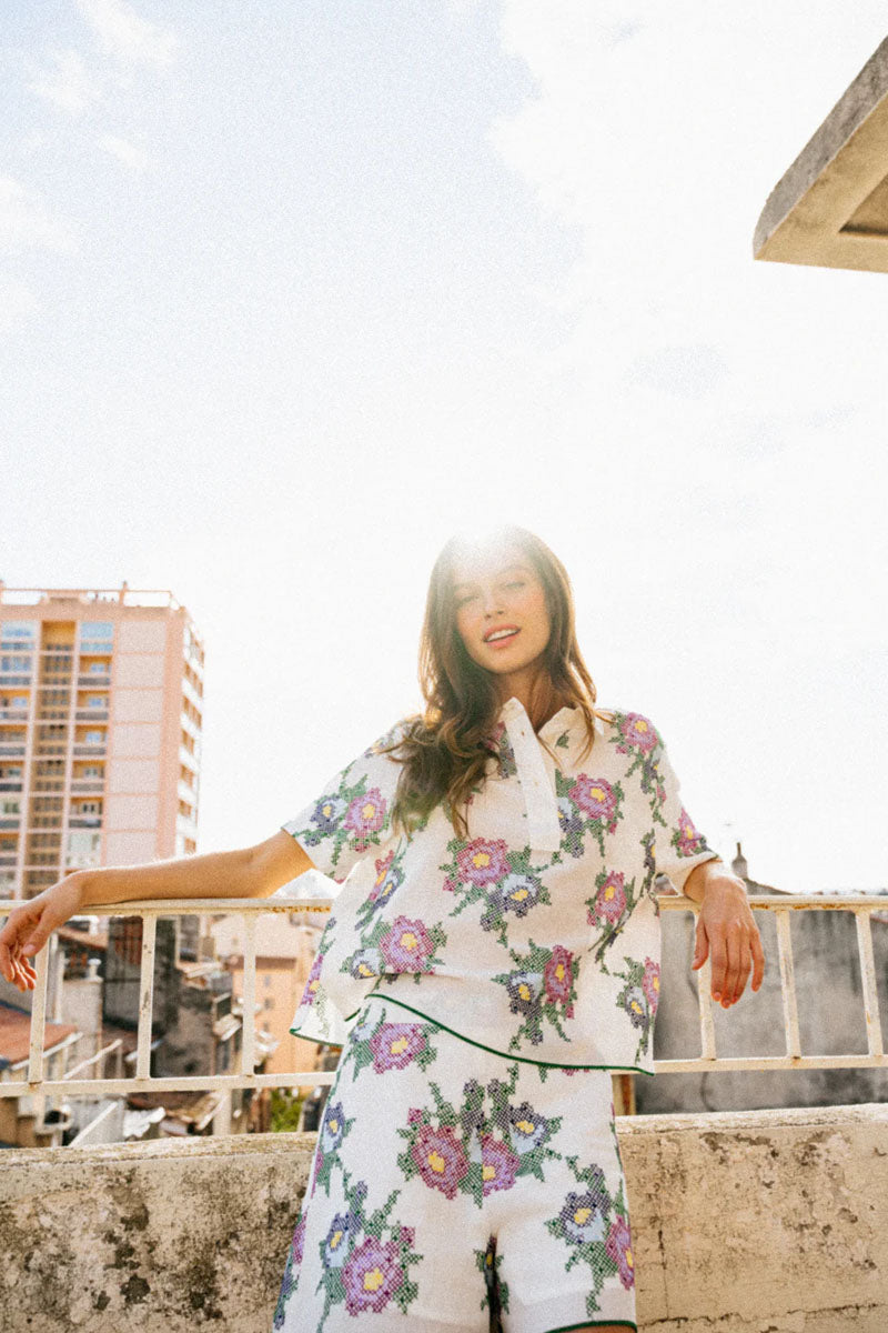 Sacrecoeur Thais Multicoloured Embroidered Polo - The Mercantile London