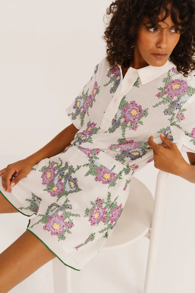 Sacrecoeur Thais Multicoloured Embroidered Polo - The Mercantile London