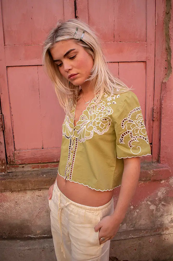 Petite Mendigote Theo Matcha Openwork Top - The Mercantile London