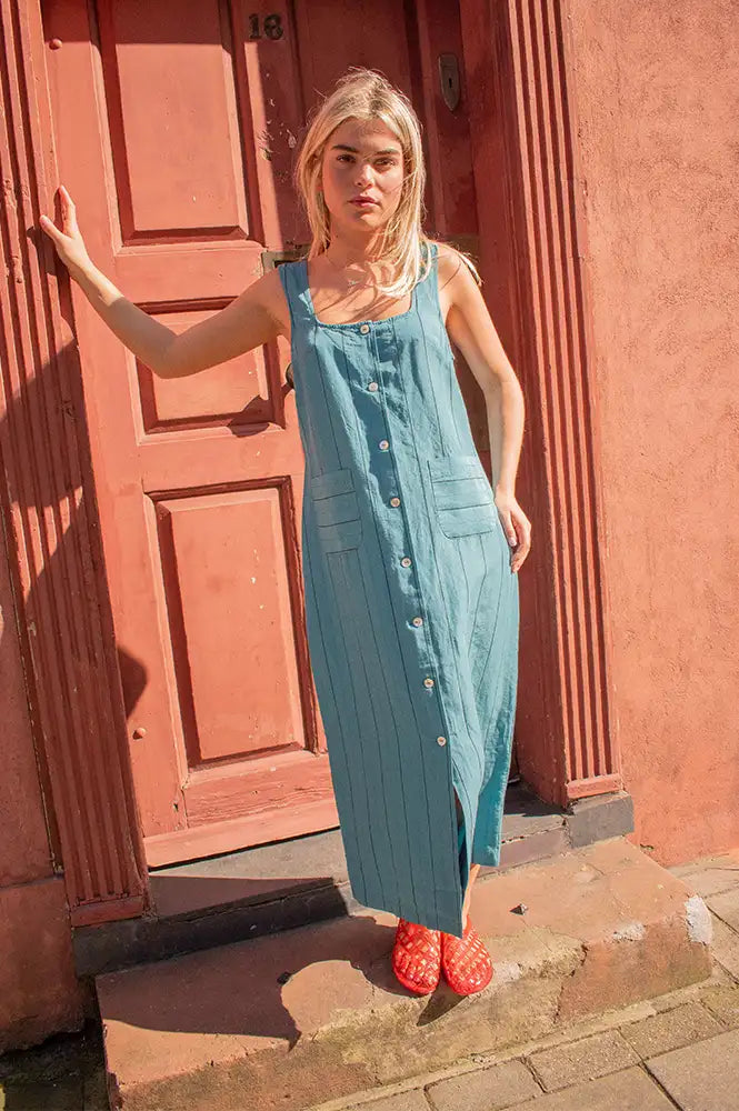 Nice Things Dark Turquoise Striped Dress - The Mercantile London