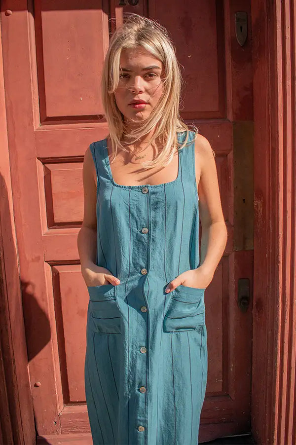 Nice Things Dark Turquoise Striped Dress - The Mercantile London