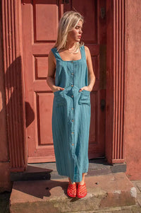 Nice Things Dark Turquoise Striped Dress - The Mercantile London