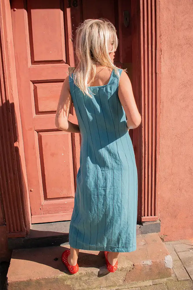 Nice Things Dark Turquoise Striped Dress - The Mercantile London