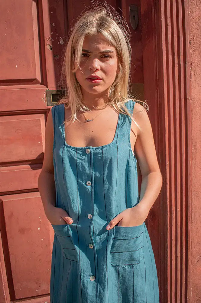 Nice Things Dark Turquoise Striped Dress - The Mercantile London