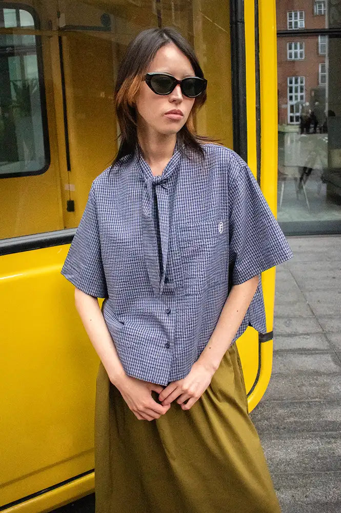 FRNCH Naomi Marine Blue Check Shirt