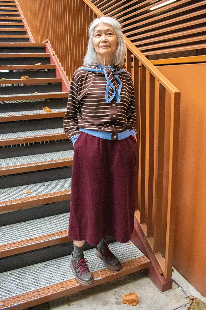 FRNCH Kastro Brown Striped Scarf And Cardigan Set