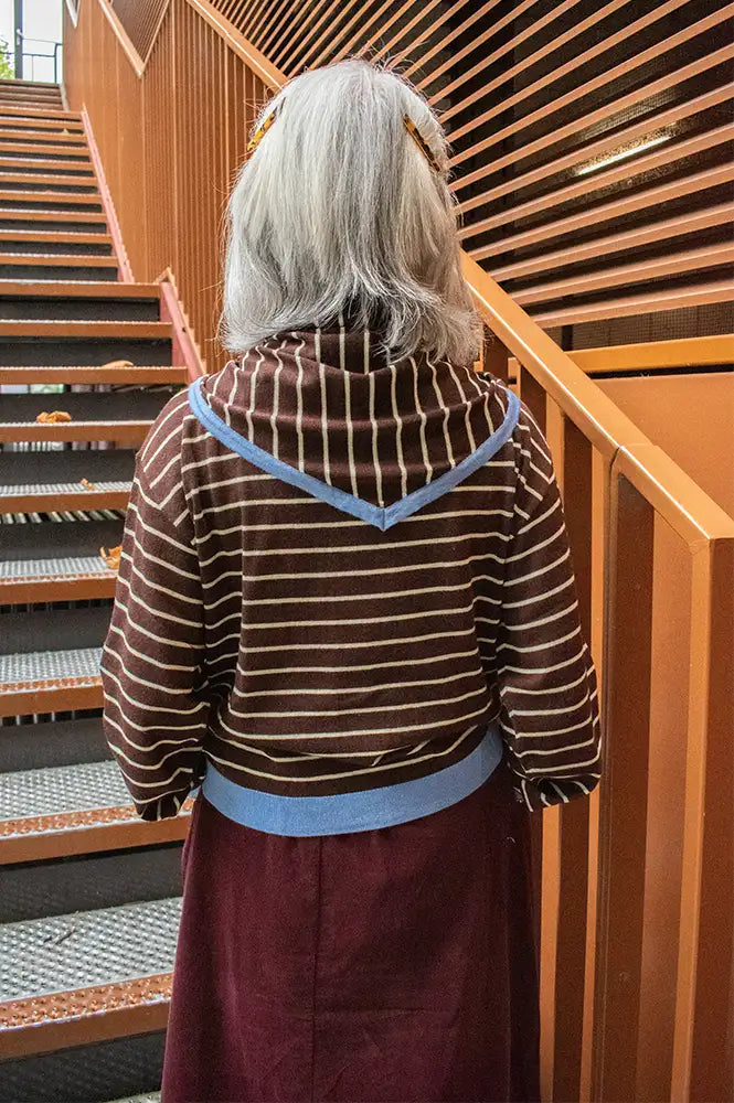 FRNCH Kastro Brown Striped Scarf And Cardigan Set