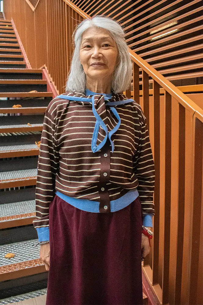 FRNCH Kastro Brown Striped Scarf And Cardigan Set