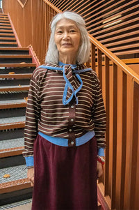 FRNCH Kastro Brown Striped Scarf And Cardigan Set