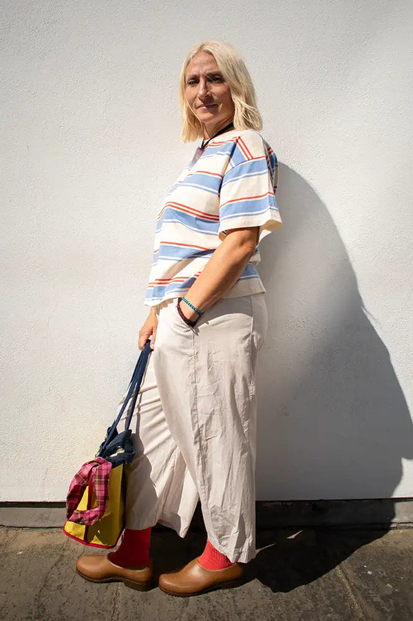 By Together Cream Blue Striped T-Shirt