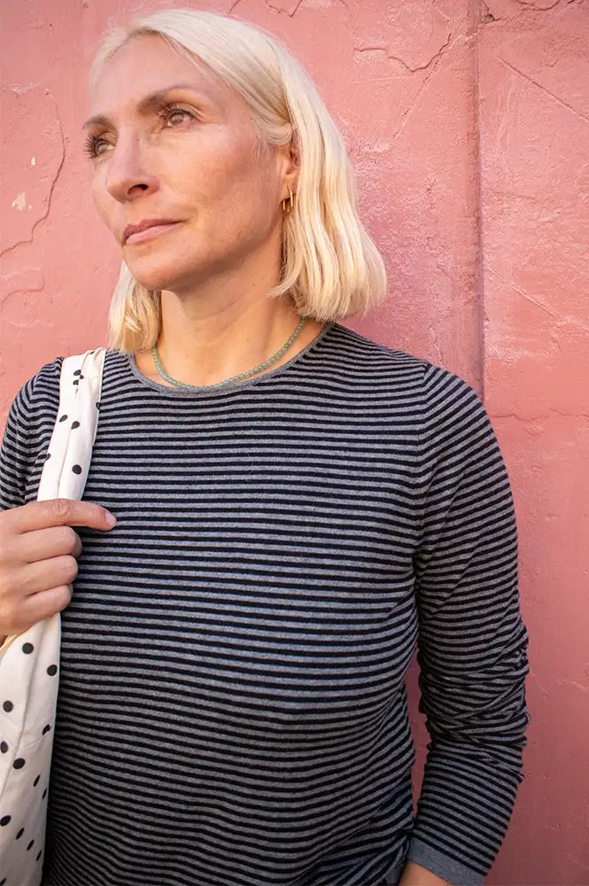 Yerse Grey Striped Knitted Jumper