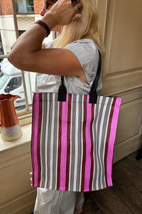 British Colour Standard Neyron Pink Striped Shopping Bag