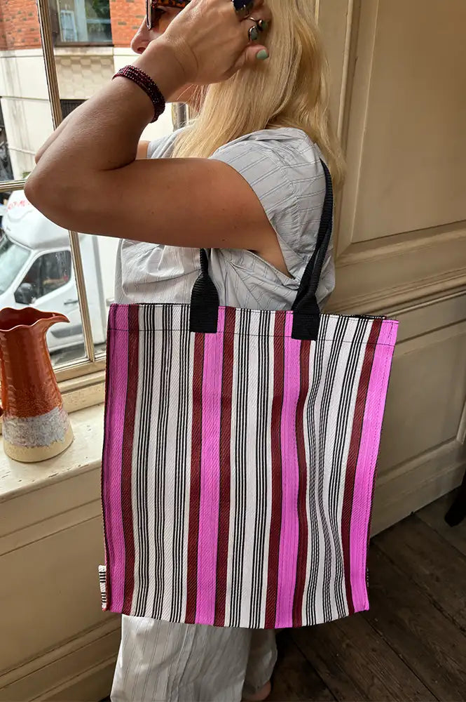 British Colour Standard Neyron Pink Striped Shopping Bag