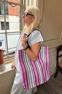British Colour Standard Neyron Pink Striped Shopping Bag