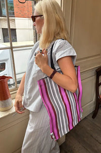 British Colour Standard Neyron Pink Striped Shopping Bag