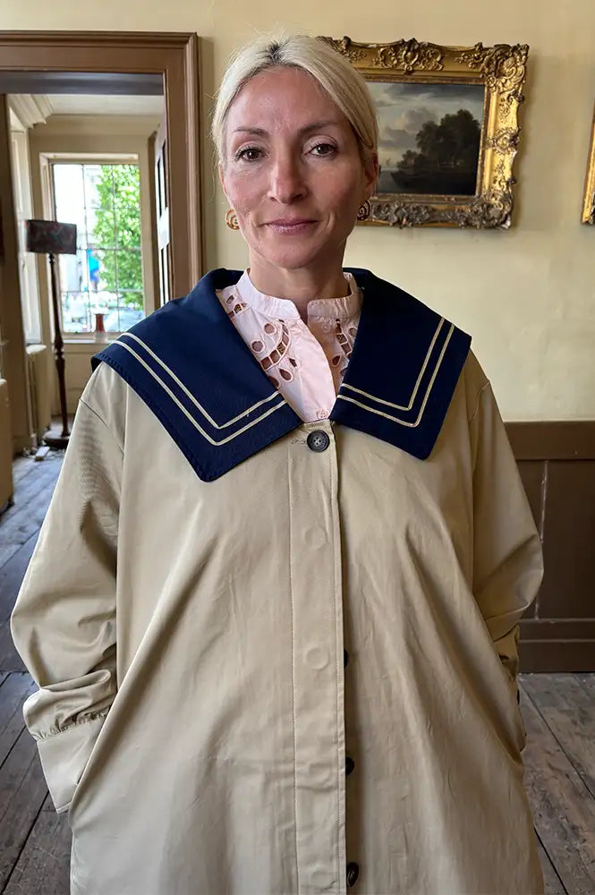 Damson Madder Ella Navy Collar Tan Trench Coat