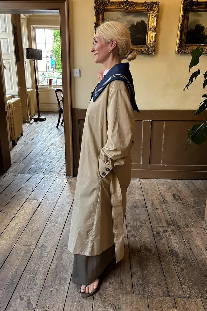 Damson Madder Ella Navy Collar Tan Trench Coat