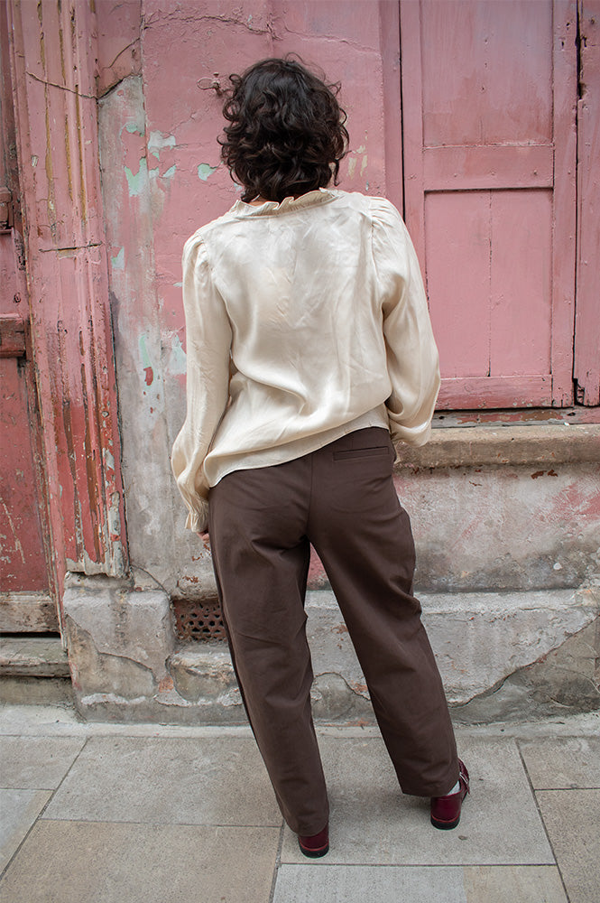 Object Nerola Seal Brown Pleated Trousers - The Mercantile London