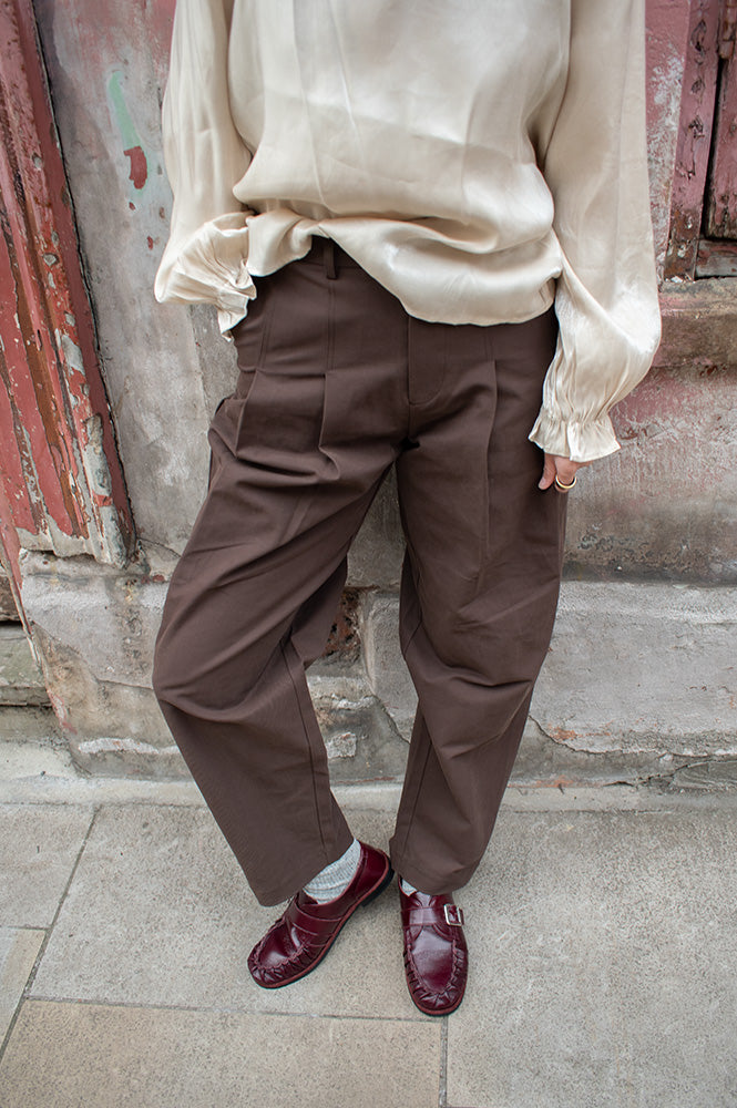 Object Nerola Seal Brown Pleated Trousers - The Mercantile London