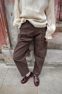 Object Nerola Seal Brown Pleated Trousers - The Mercantile London