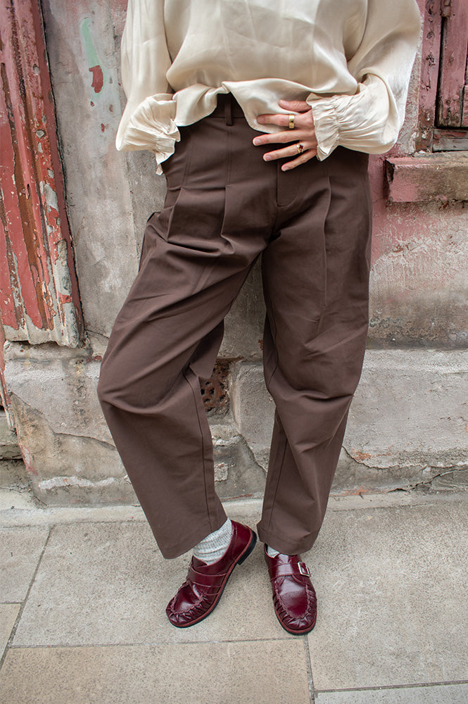 Object Nerola Seal Brown Pleated Trousers - The Mercantile London