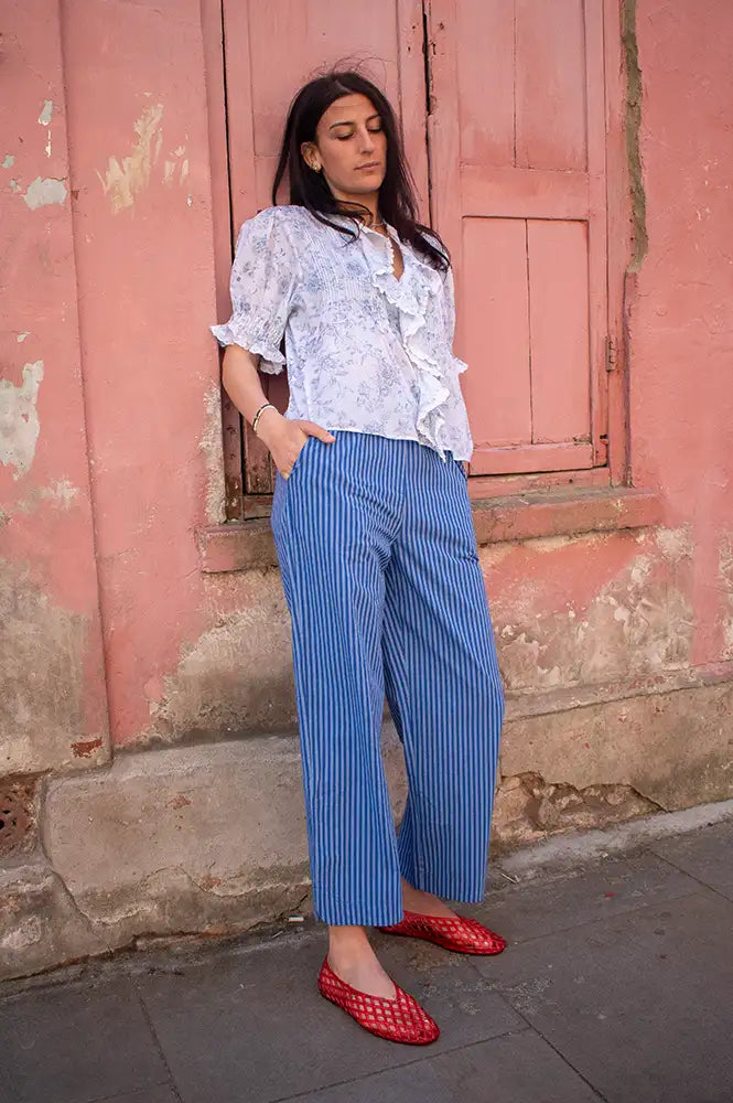 FRNCH Annunziata Electric Blue Striped Trousers - The Mercantile London