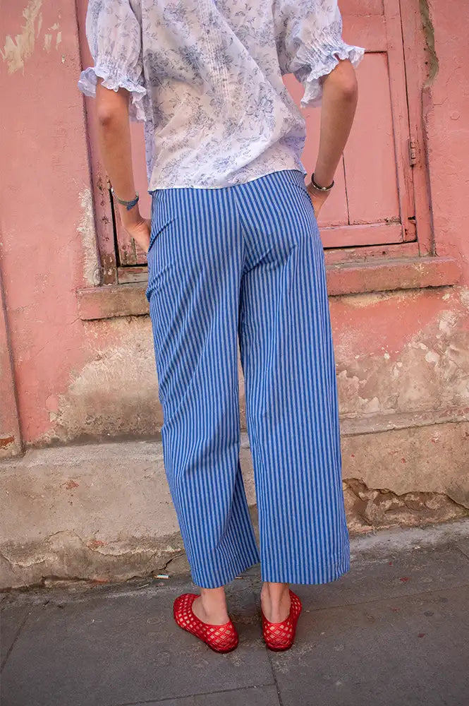 FRNCH Annunziata Electric Blue Striped Trousers - The Mercantile London