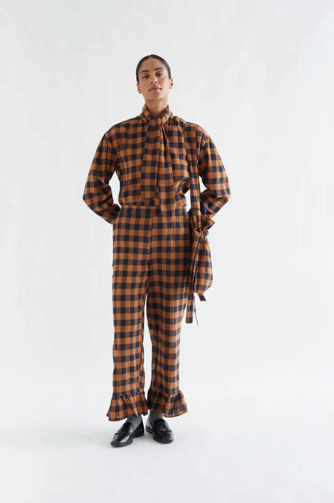 Compania Fantastica Brown And Navy Check Trousers