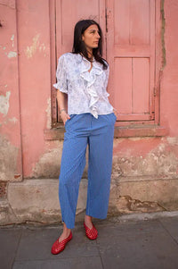 FRNCH Annunziata Electric Blue Striped Trousers - The Mercantile London