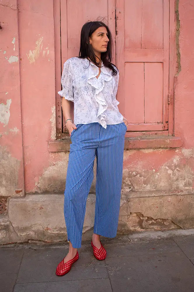 FRNCH Annunziata Electric Blue Striped Trousers - The Mercantile London