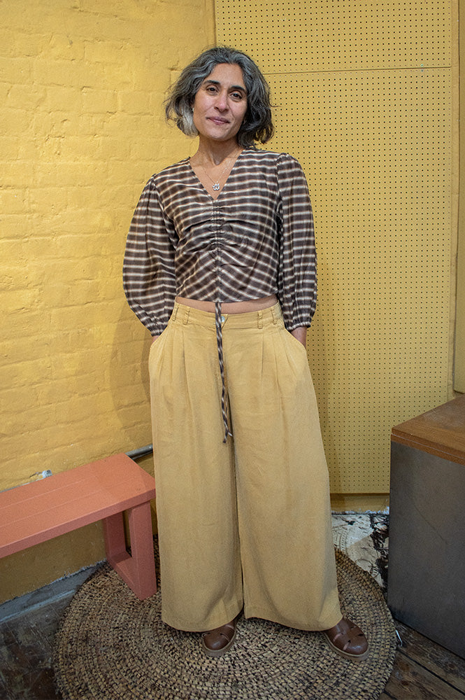 The Tiny Big Sister Brown Checks V-Neck Blouse - The Mercantile London