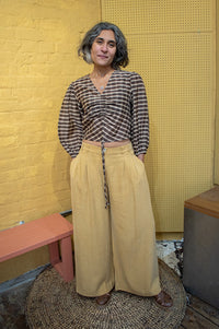 The Tiny Big Sister Brown Checks V-Neck Blouse - The Mercantile London