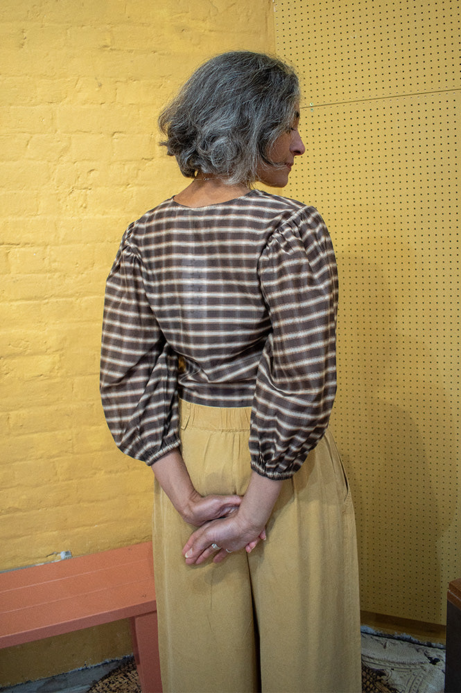 The Tiny Big Sister Brown Checks V-Neck Blouse - The Mercantile London