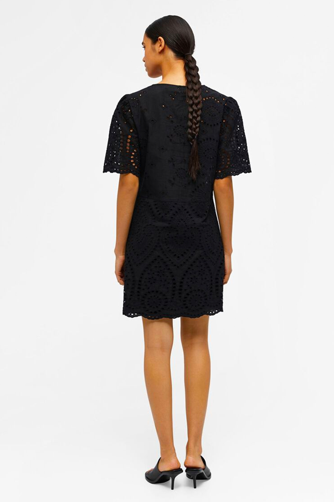 Object Tugi Embroidered Short Black Dress - The Mercantile London