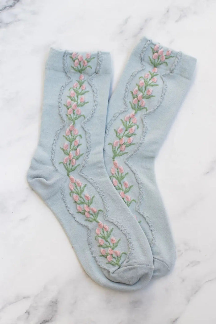Tiepology Antique Tulip Flower Blue Socks - The Mercantile London