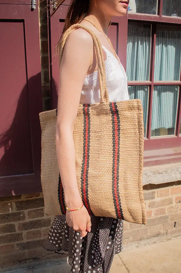 Turtle Bags Red & Black Striped Market Tote - The Mercantile London