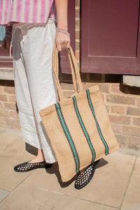 Turtle Bags Green & Black Striped Market Tote - The Mercantile London