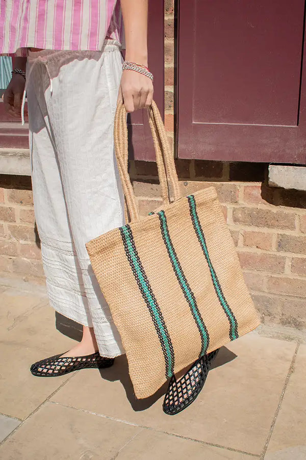 Turtle Bags Green & Black Striped Market Tote - The Mercantile London