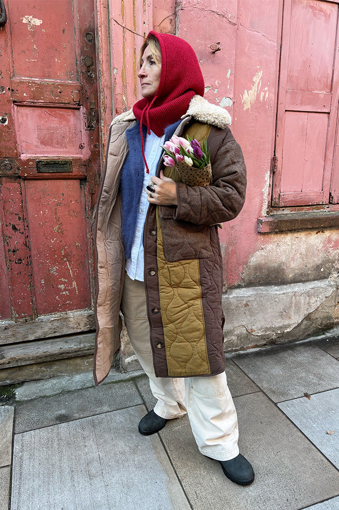 Amente Collared Patch Quilted Coat